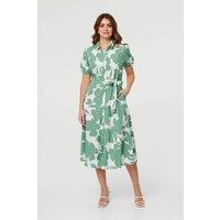 Izabel London Women's Abstract Floral Tie Waist Midi Dress in Green | Size: 10