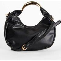 Shnoo Women's Crescent Gold Handle Shoulder Bag in Black