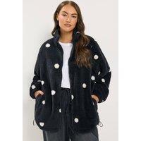 Yours Women's Polka Dot Zip Through Fleece in Black | Size: 16
