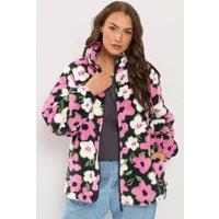 Yours Women's Floral Print Zip Through Fleece in Pink | Size: 18