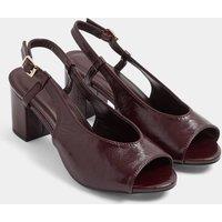 Yours Women's Open Toe Sling Back Block Heels In Wide E Fit in Burgundy | Size: 7EEE