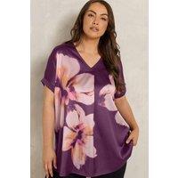 Evans Women's Pleat Front Floral Blouse in Purple | Size: 20