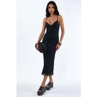 Hiccup Women's V-Neck Lace Bodycon Midi Dress in Black | Size: XS