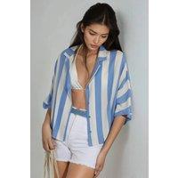 Busem Women's Relaxed Fit Striped Button-Up Shirt in Baby Blue | Size: XL
