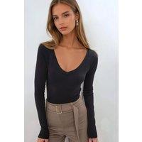 Busem Women's V-Neck Long Sleeve Fitted Blouse in Black | Size: Large