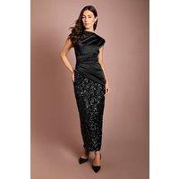 Coast Women's Draped Satin Bodice Sequin Maxi Dress in Black | Size: 12
