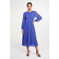 Wallis Women's Petite Pleated Buckle Midi Dress in Cobalt | Size: 14