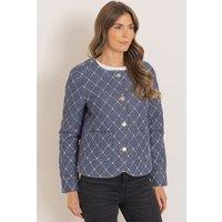 Klass. Women's Quilted Button Cotton Jacket in Blue | Size: 14