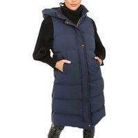 Femme Luxe Women's Sleeveless Longline Zip Up Hooded Puffer Gilet in Navy | Size: 8-10