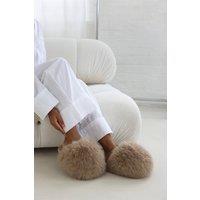 Where's That From Women's 'Keira' Ultimate Fluffy Faux Fur Mule Slippers in Camel | Size: 6