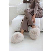 Where's That From Women's 'Keira' Ultimate Fluffy Faux Fur Mule Slippers in Beige | Size: 6