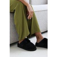 Where's That From Women's 'Xandra' Suede Mule Slippers With Cosy Faux Fur Trim in Black | Size: 8