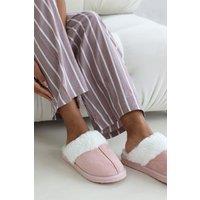 Where's That From Women's 'Xandra' Suede Mule Slippers With Cosy Faux Fur Trim in Pink | Size: 4