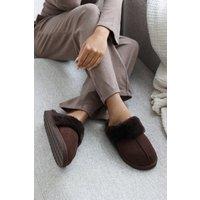 Where's That From Women's 'Dione' Faux Fur Trim Mule Slipper in Brown | Size: 6