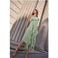 Star by Julien Macdonald Women's One Shoulder Ruffle Tiered Dress in Light Green | Size: 20