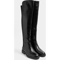 Yours Women's Knee High Faux Leather Croc Boots In Extra Wide EEE Fit in Black | Size: 5EEE
