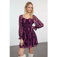 WOVCOR Women's Tiered Mini Dress With Sheer Long Sleeves | Size: 6