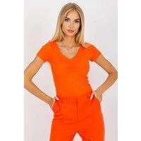 Love Lace Women's Short Sleeve Blouse with Openwork Back Insert in Orange | Size: Small