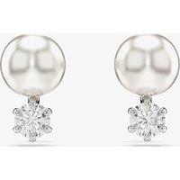 Swarovski Women's Matrix Rhodium Plated Crystal Pearl Stud Earrings 5694225 in Silver