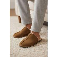 Silver Street London Men's Smithfield Premium Suede Leather Fleece Lined Winter Slippers in Tan | Size: 7