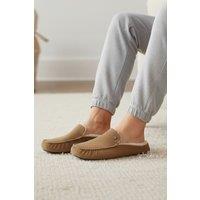 Silver Street London Men's Walbrook Premium Suede Leather Fleece Lined Winter Slippers in Tan | Size: 12