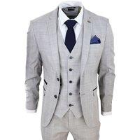 Infinity Leather Men's 3 Piece Tan Check Tailored Fit Suit in Grey | Size: 38R