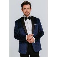 Dobell Men's Navy Velvet Slim Fit 2 Piece Tuxedo with Contrast Shawl Lapel | Size: 44R