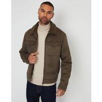 threadbare Men's Faux Suede Borg Lined Aviator Jacket in Green | Size: 2XL