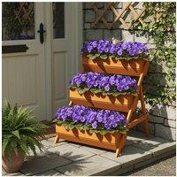 Living and Home 3-Tier Wooden Planter Box with Drainage Holes in Orange