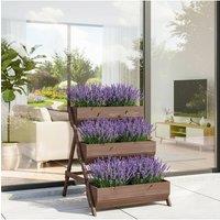 Living and Home 3-Tier Wooden Planter Box with Drainage Holes in Brown