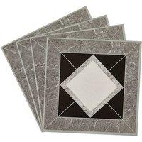 Living and Home 30Pcs Symmetrical Black, White & Grey Marble Effect Floor Tiles with Diamond Inlay, 2.787m