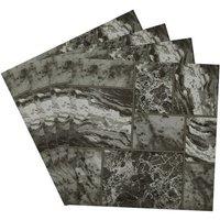 Living and Home 30Pcs Marble Effect Floor Tiles - Mixed-Texture Rectangular Patchwork Design, 2.787m in Black