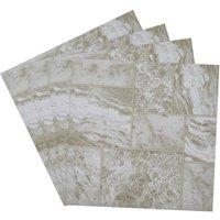 Living and Home 30Pcs Marble Effect Floor Tiles - Mixed-Texture Rectangular Patchwork Design, 2.787m in Khaki
