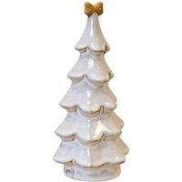 Four Candle Medium Stone Glazed Ceramic Christmas Tree with Cream Bow 20cm in Grey