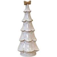Four Candle Large Stone Glazed Ceramic Christmas Tree with Cream Bow 25cm in Off-White