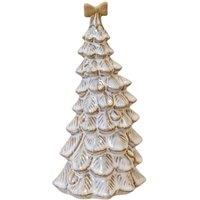 Four Candle 20cm Medium Glazed Ceramic Bendy Christmas Tree with Cream Bow in Off-White
