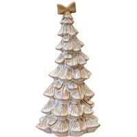 Four Candle Large Stone Glazed Bendy Ceramic Christmas Tree with Cream Bow 26cm in Off-White