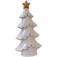 Four Candle Medium Stone Glazed Layered Ceramic Christmas Tree with Cream Star 27c in Grey