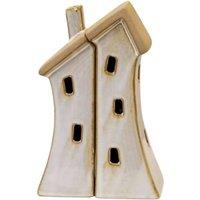 Four Candle Stone Glazed Ceramic Twin House Ornament