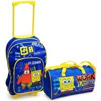 SpongeBob SquarePants Children's 2PC Luggage Set: Wheeled Trolley Bag & Round Gym Sports Bag in Blue