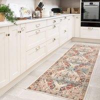 Kukoon Grey Vintage Distressed Runner Rugs Machine Washable Long Hallway Mat in Beige | Size: 60 cm x 240 cm