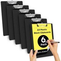 volila A4 Clipboards 6 Pack Black - Portable Clipboard for Office, School Use