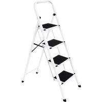 Futura 4 Step Ladder White, Heavy-Duty Steel Folding Home DIY Step Stool in White