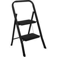 Futura 2 Step Ladder Black, Heavy-Duty Steel Folding Home DIY Step Stool in Black
