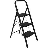 Futura 3 Step Ladder Black, Heavy-Duty Steel Folding Home DIY Step Stool in Black