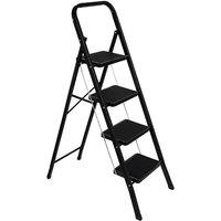 Futura 4 Step Ladder Black, Heavy-Duty Steel Folding Home DIY Step Stool in Black