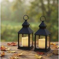Bright Zeal 2 Pack Candle Lanterns 10.2" Black Battery Powered with Warm Led