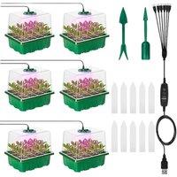 NESTLUNE 6PCS Seed Starter Kit with LED Grow in Green | Size: 1.25kg