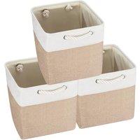 SPETLEK 33*33Beige 3PC Fabric Foldable Storage Box Shelf Baskets in Beige | Size: Large