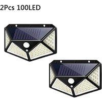 NESTLUNE 100LED 2PC LED Solar PIR Motion Sensor Wall Lamp Bright in Black